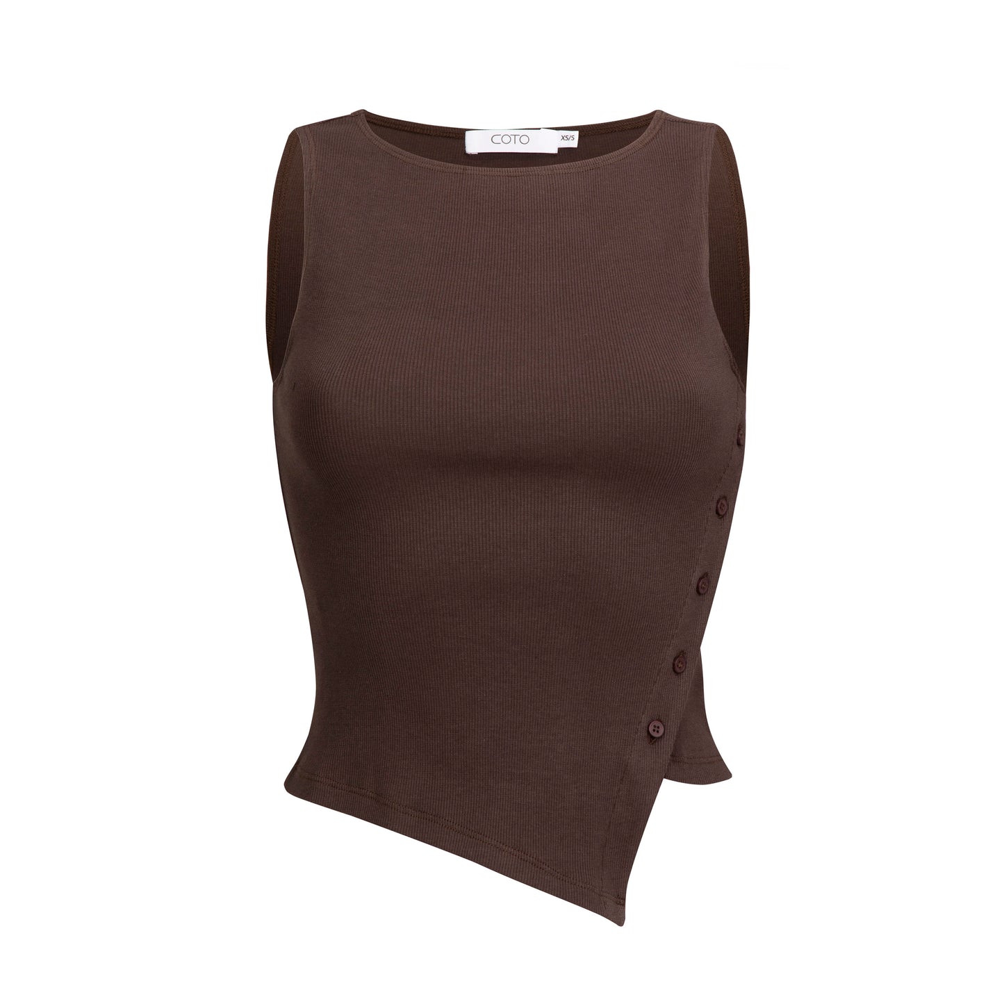 ASYMMETRICAL COTTON TANK 035 COCOA