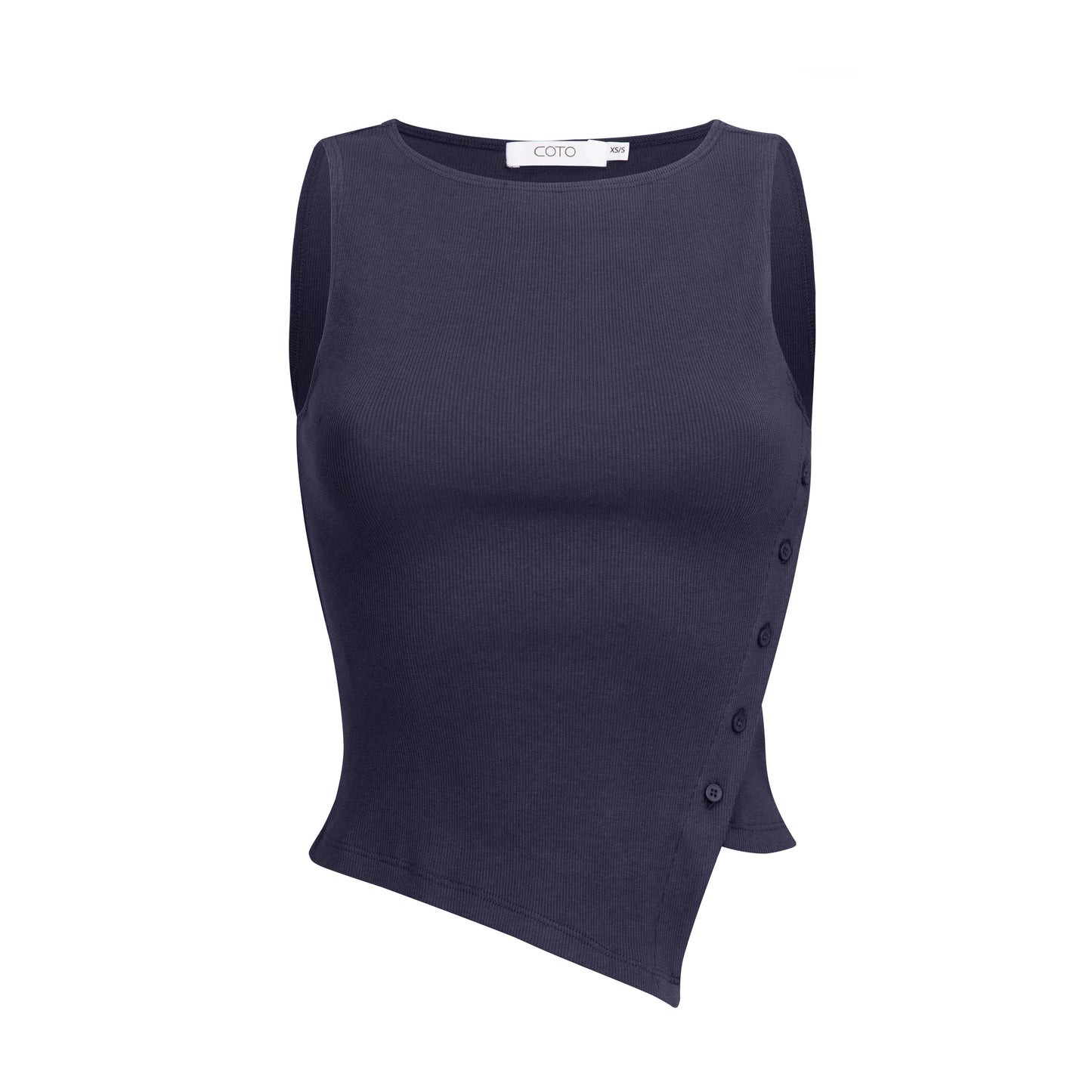 ASYMMETRICAL COTTON TANK 035 NAVY