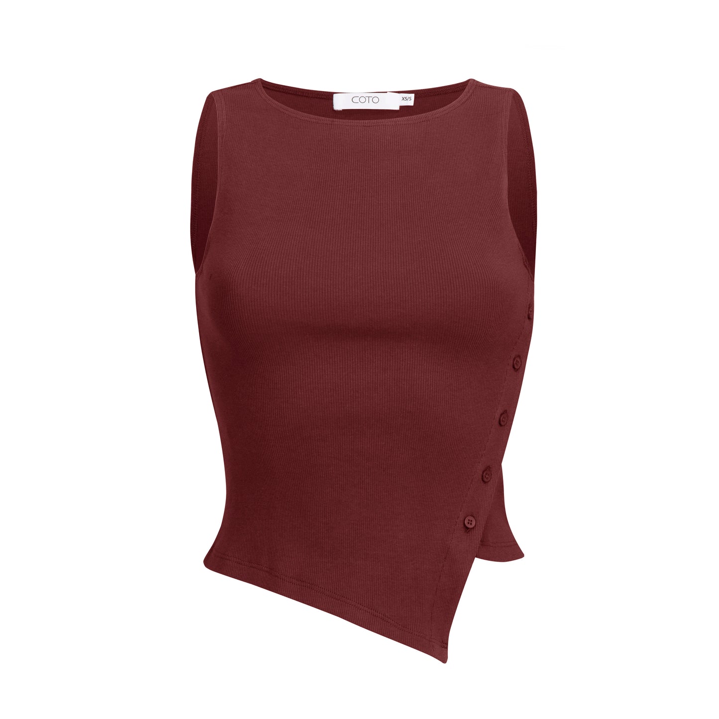 ASYMMETRICAL COTTON TANK 035 CRANBERRY