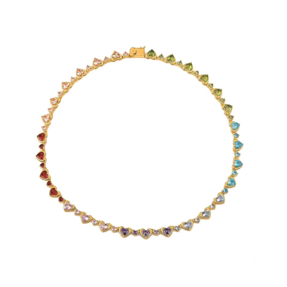 COLOURFUL CROWN HEARTS TENNIS NECKLACE