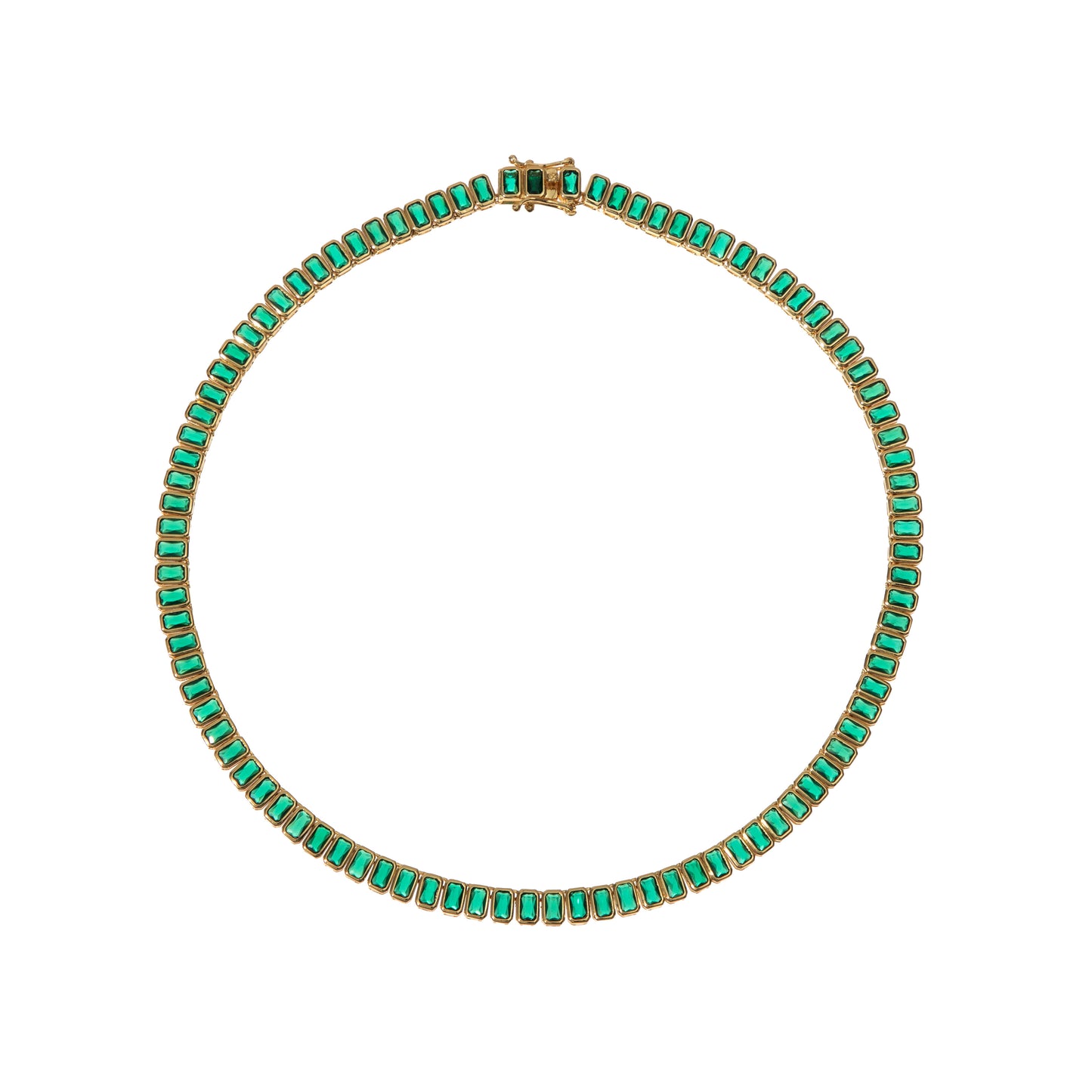 GREEN EMERALD CUT TENNIS NECKLACE