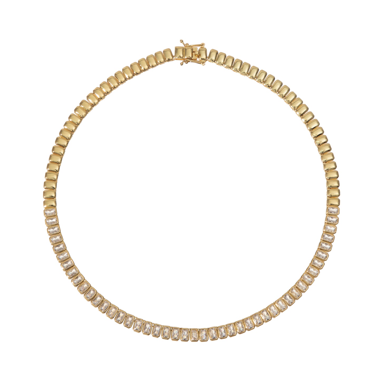 GOLD EMERALD CUT TENNIS NECKLACE