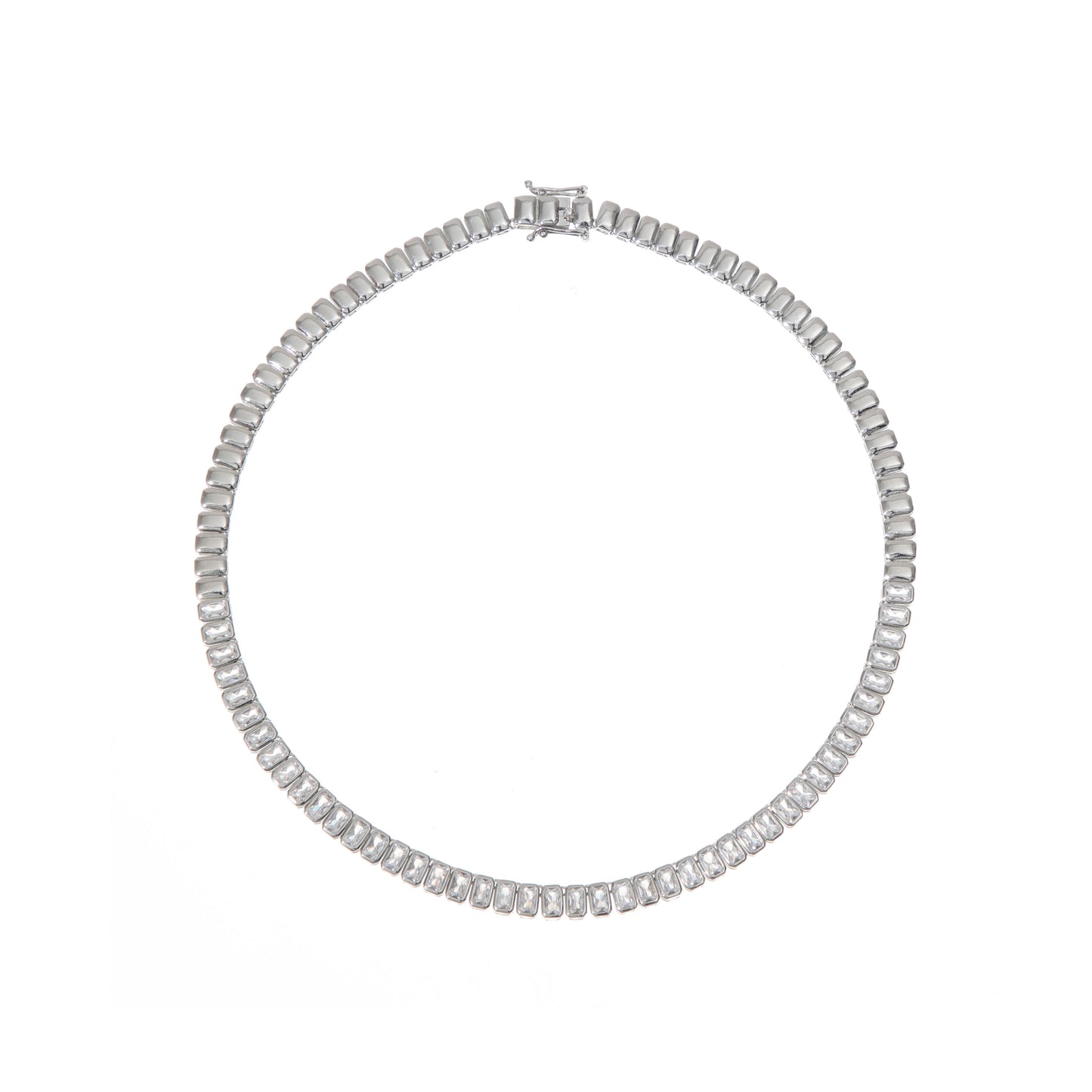 SILVER EMERALD CUT TENNIS NECKLACE