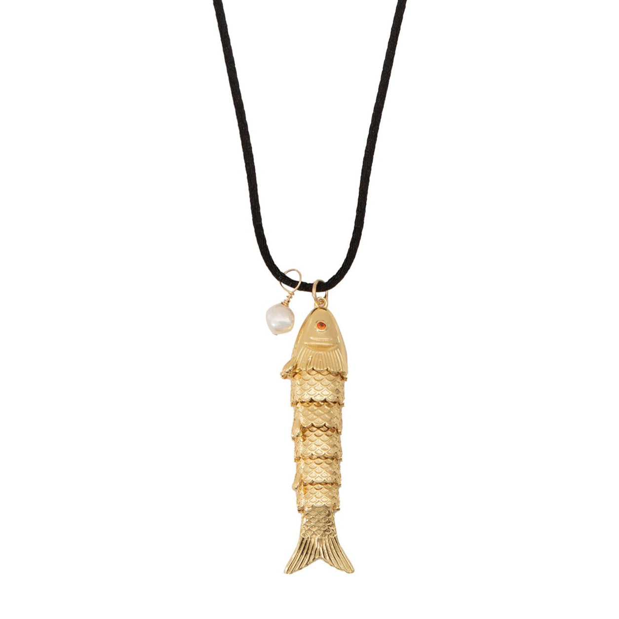 GOLD FISH BLACK THREAD NECKLACE Unisex model