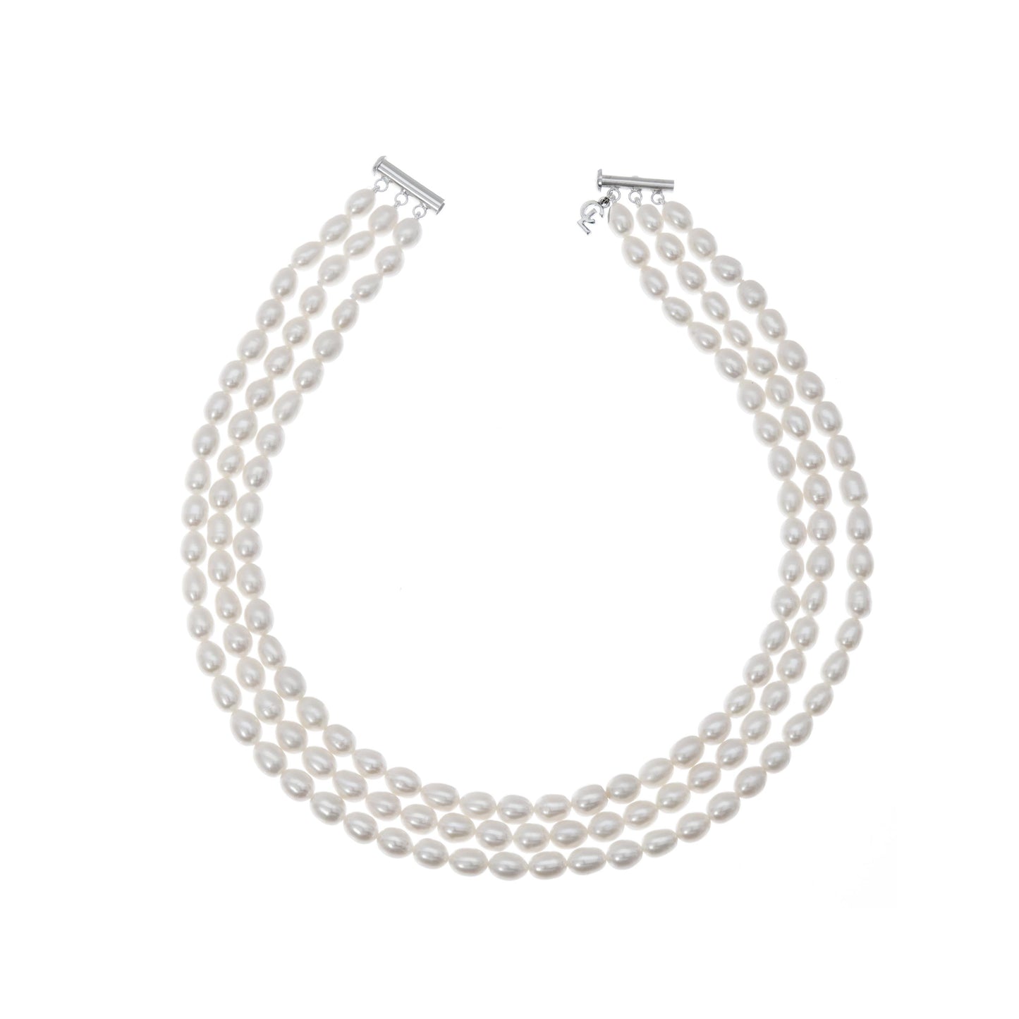 TRIPLE WHITE PEARL SILVER NECKLACE