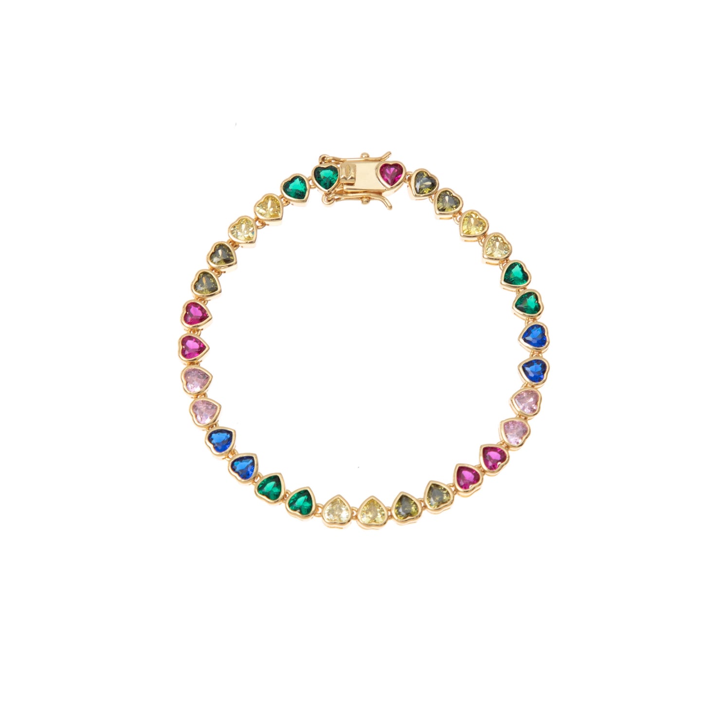 GOLD HEART COLORS TENNIS BRACELET