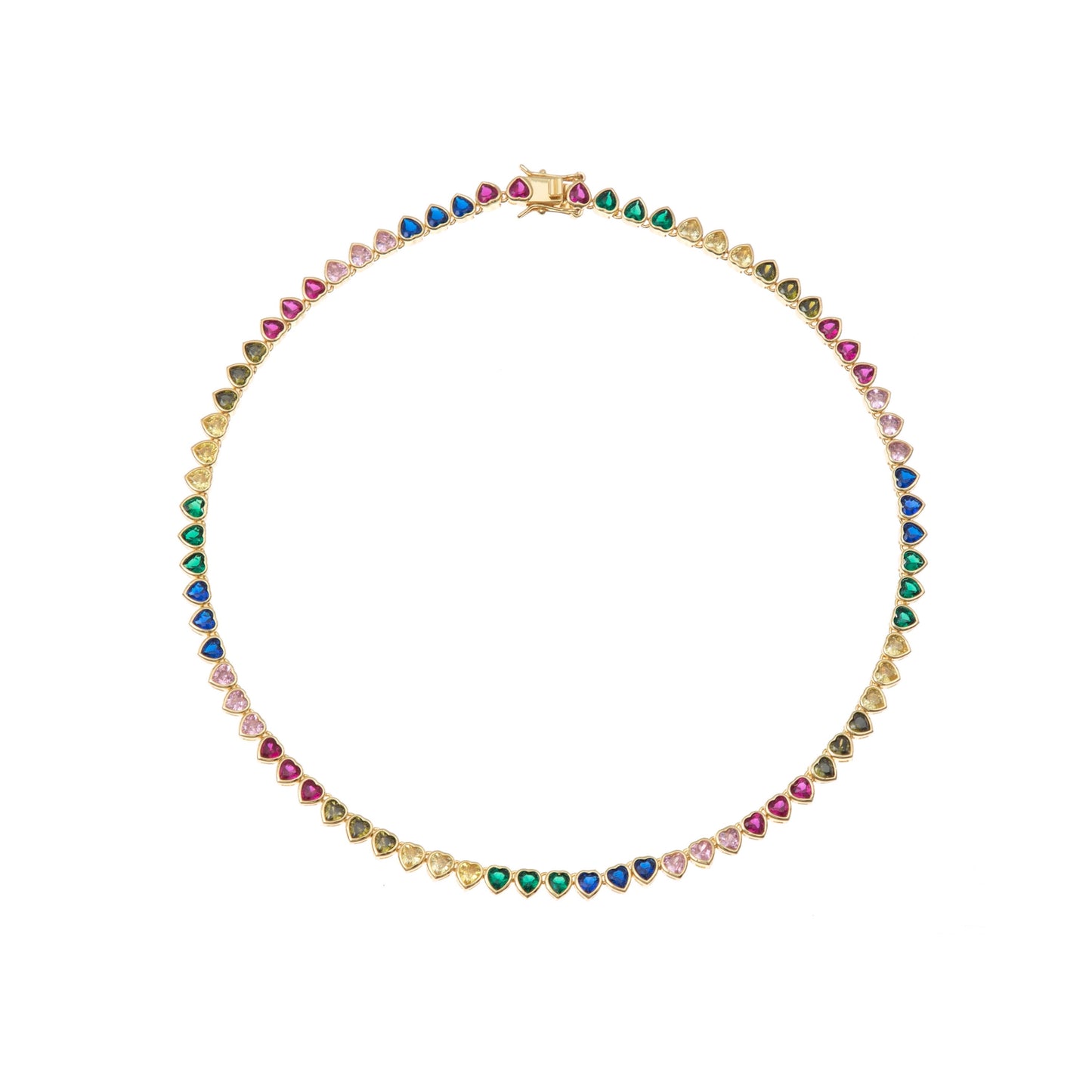 GOLD HEART COLORS TENNIS NECKLACE