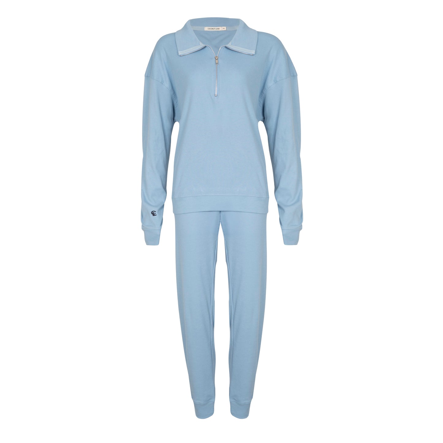 LIGHT BLUE HALF ZIP LIGHT COTTON SWEATSHIRT