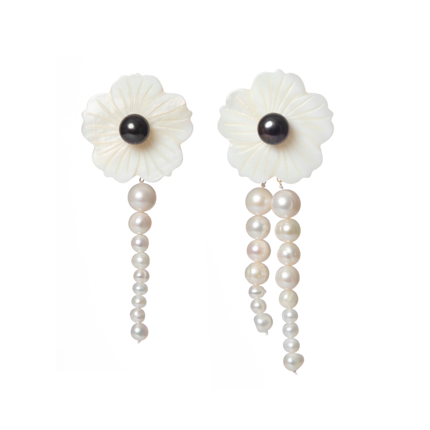 LONG BLACK PEARL FLORA EARRINGS