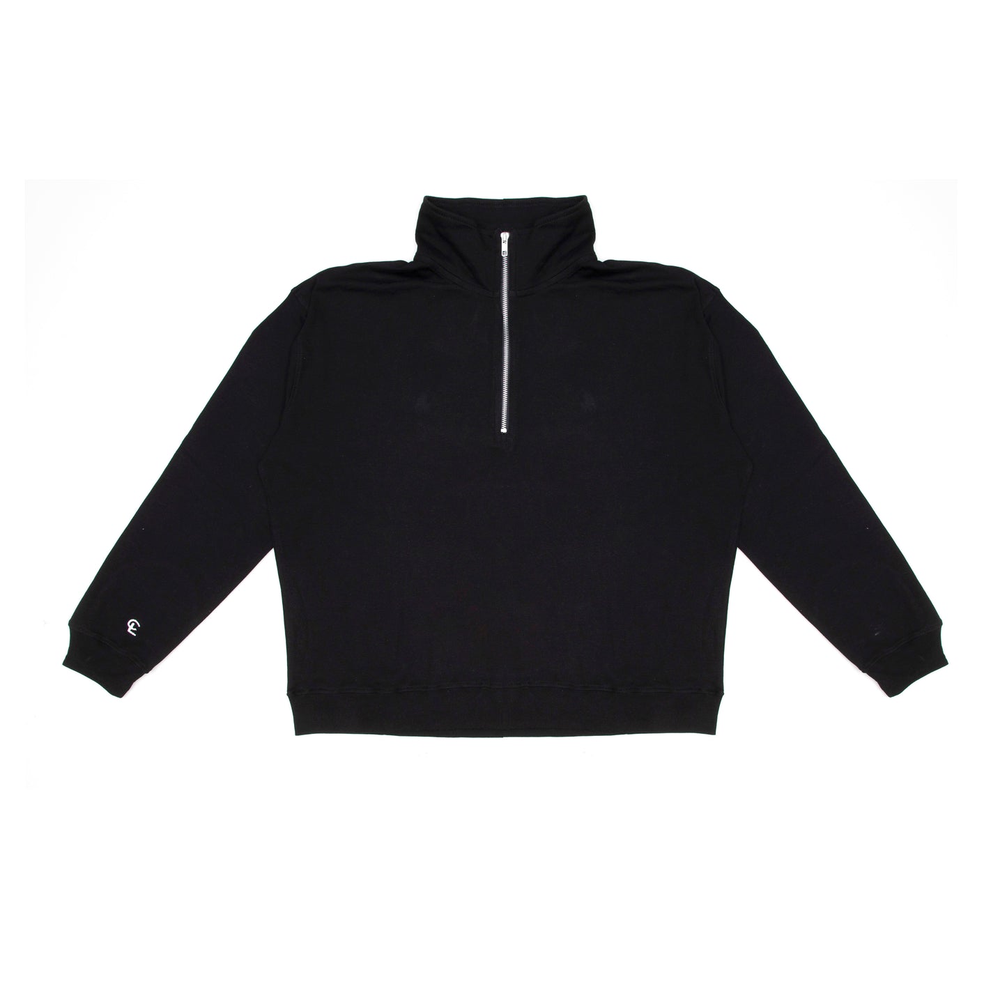 BLACK HALF ZIP LIGHT COTTON SWEATSHIRT