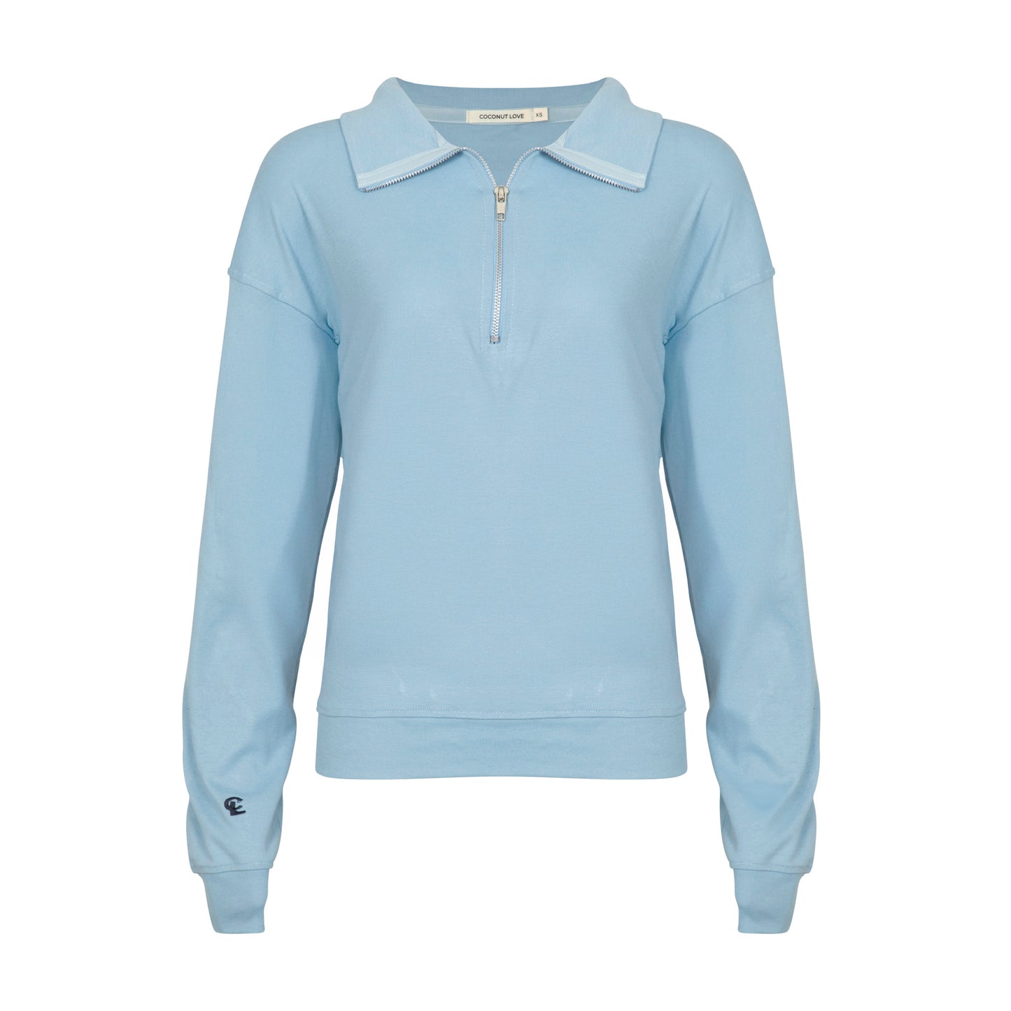 LIGHT BLUE HALF ZIP LIGHT COTTON SWEATSHIRT