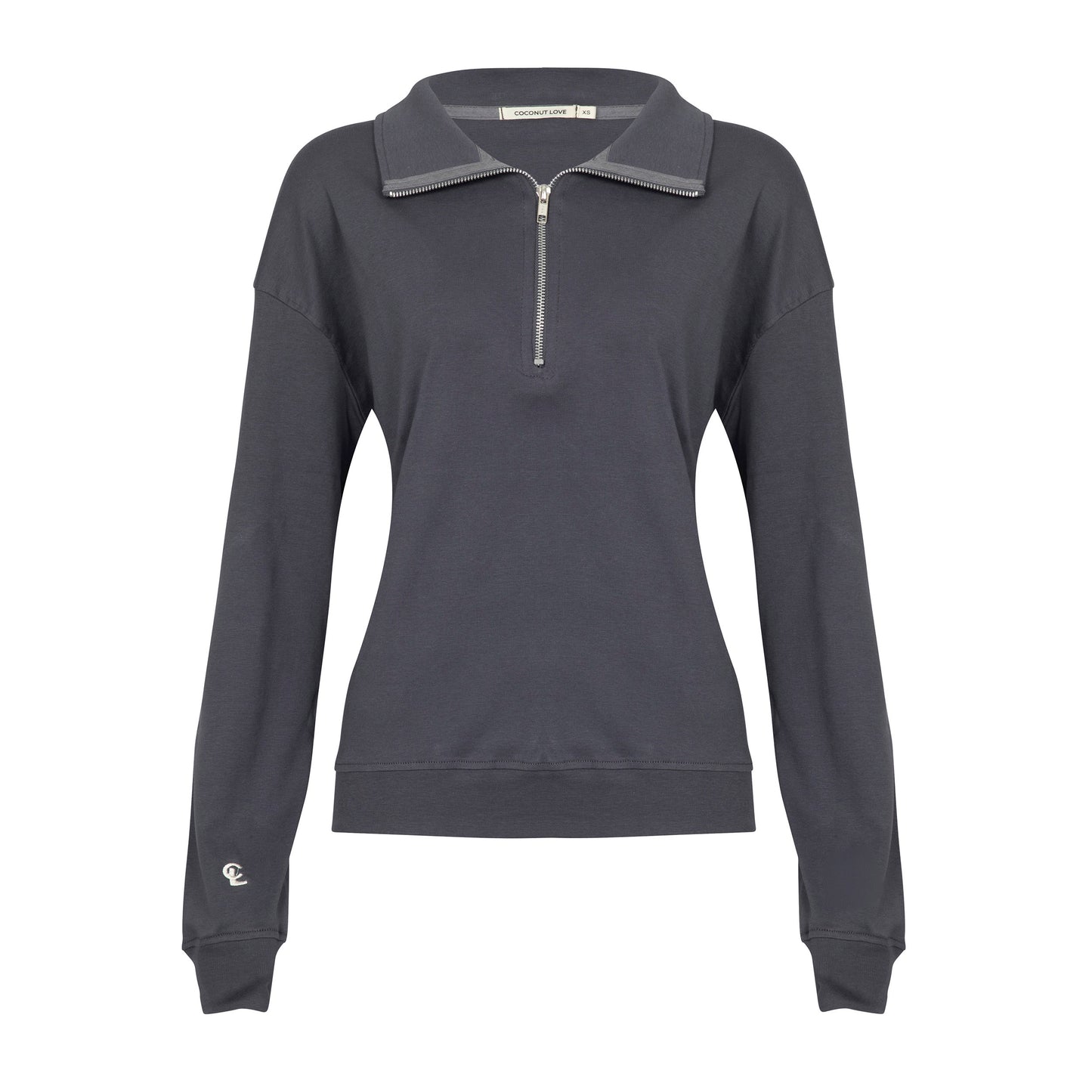 DARK GREY HALF ZIP LIGHT COTTON SWEATSHIRT