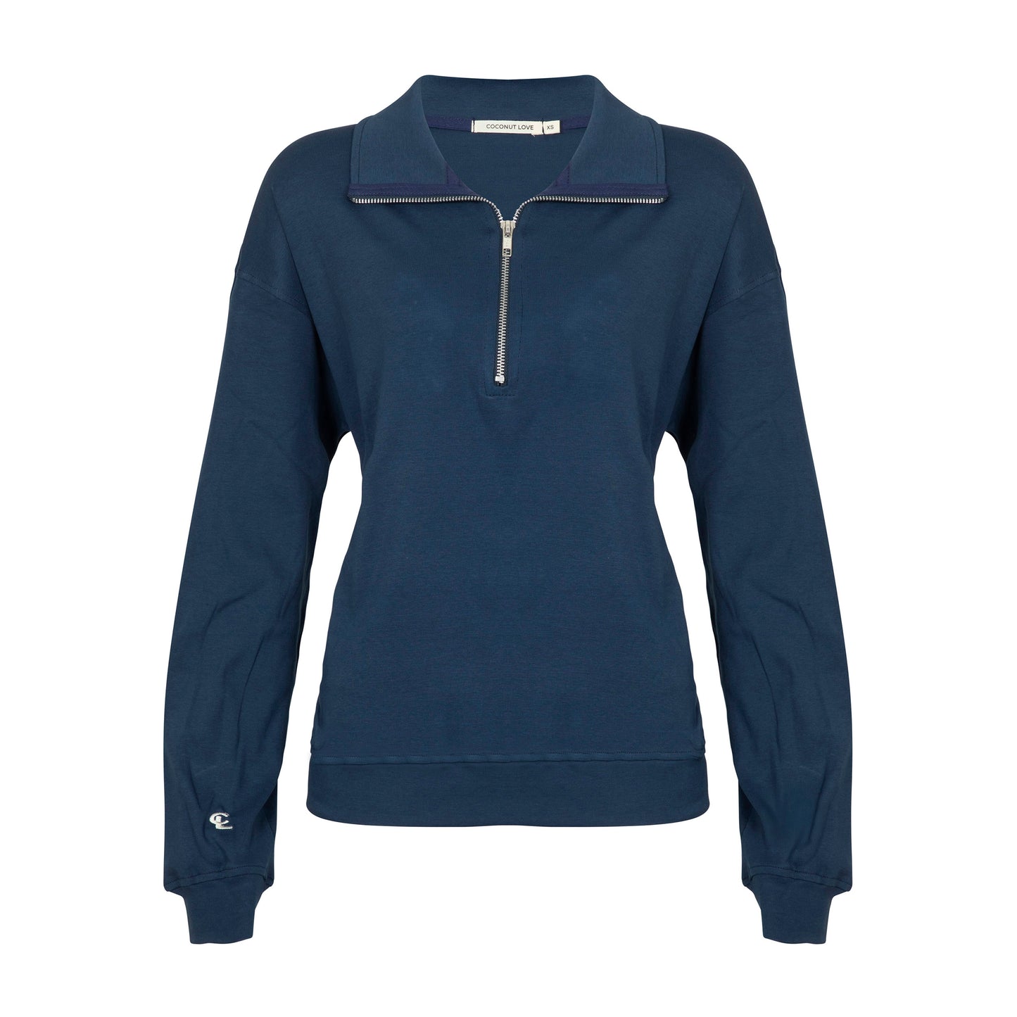 BLUE HALF ZIP LIGHT COTTON SWEATSHIRT