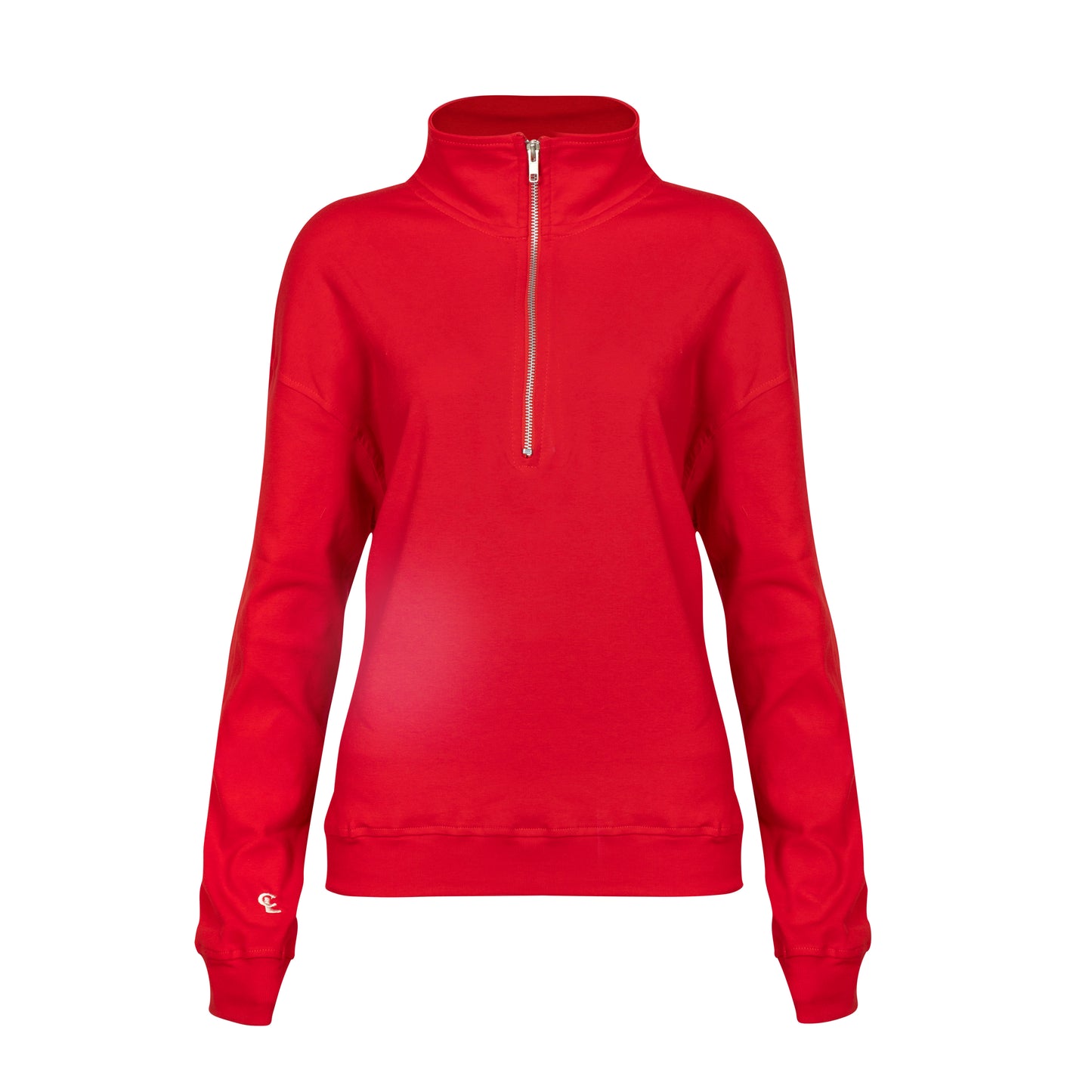 RED HALF ZIP LIGHT COTTON SWEATSHIRT