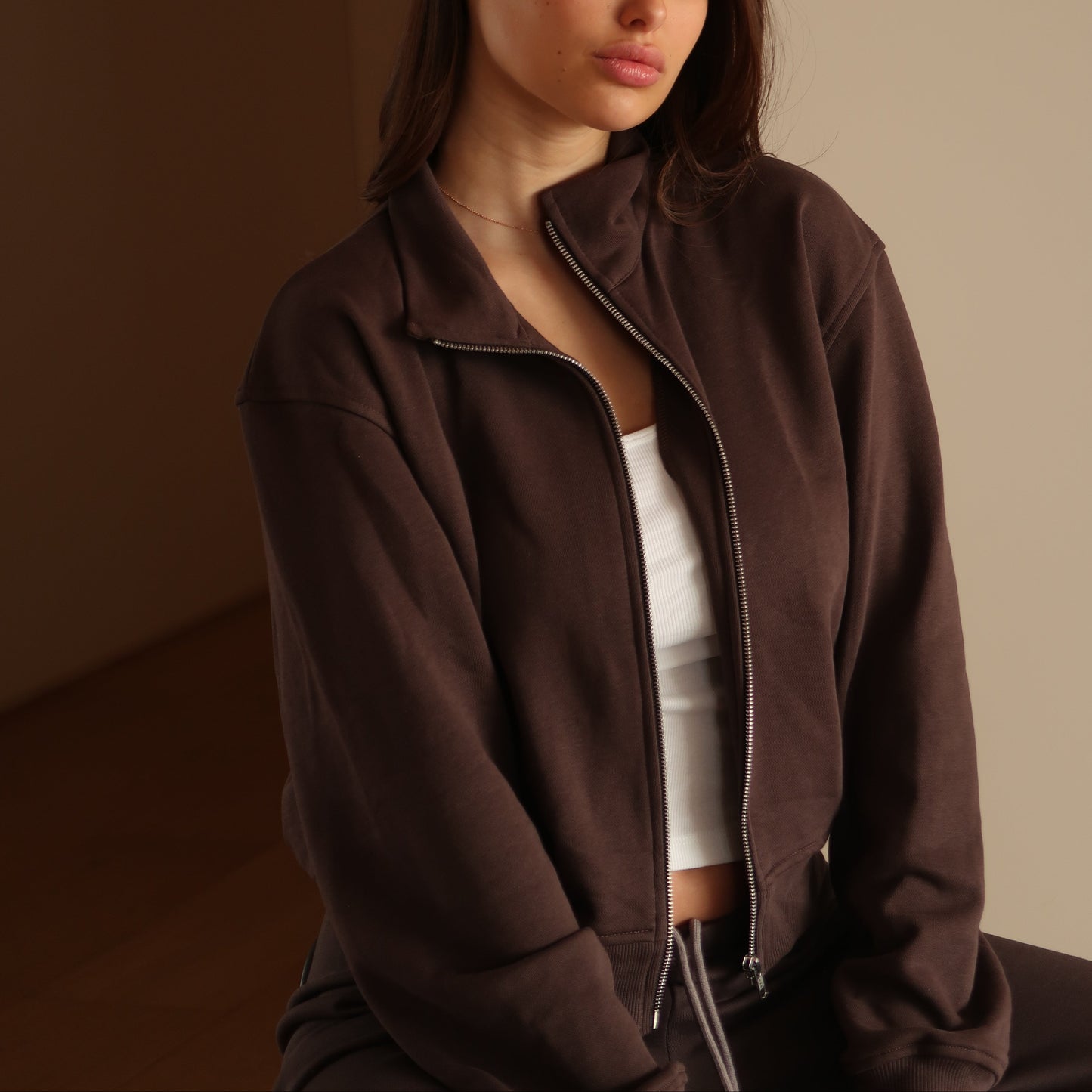 ZIP POLO SWEATSHIRT 050 COCOA