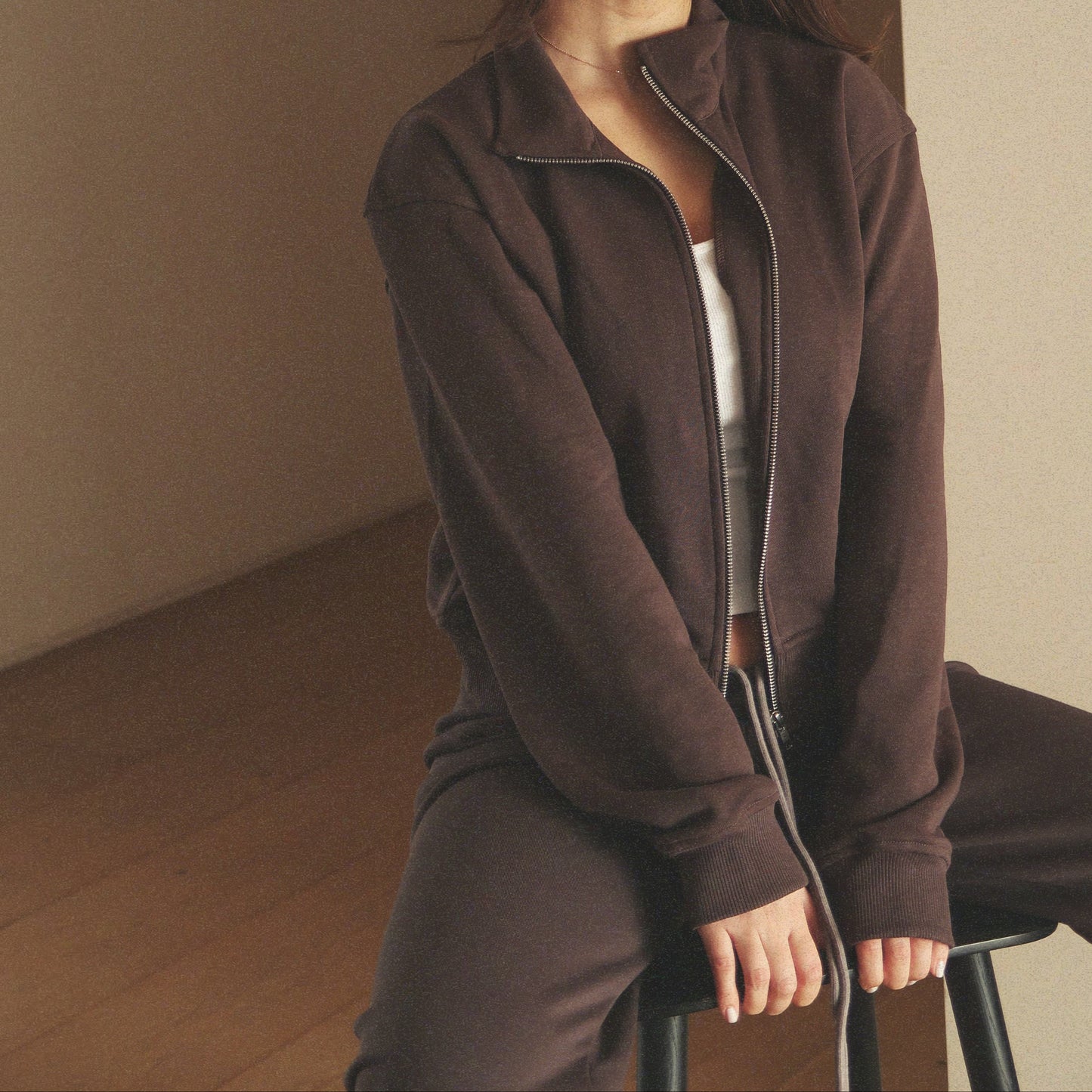 ZIP POLO SWEATSHIRT 050 COCOA