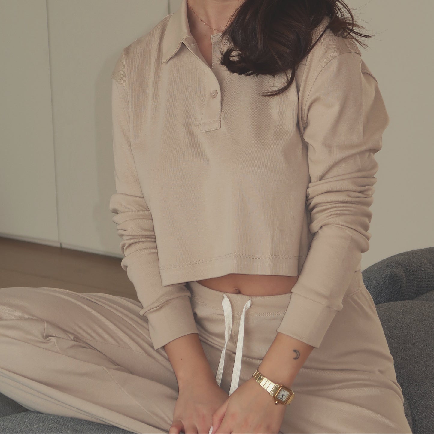 CROP POLO LONG SLEEVE 020 STONE