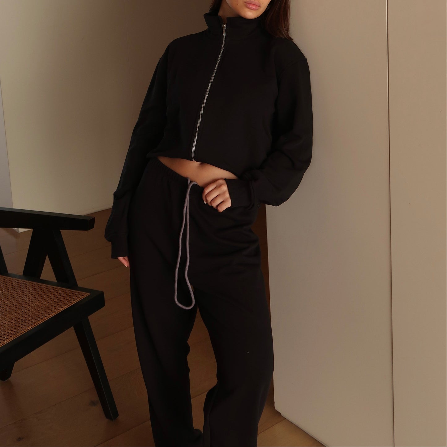 ZIP POLO SWEATSHIRT 050 BLACK