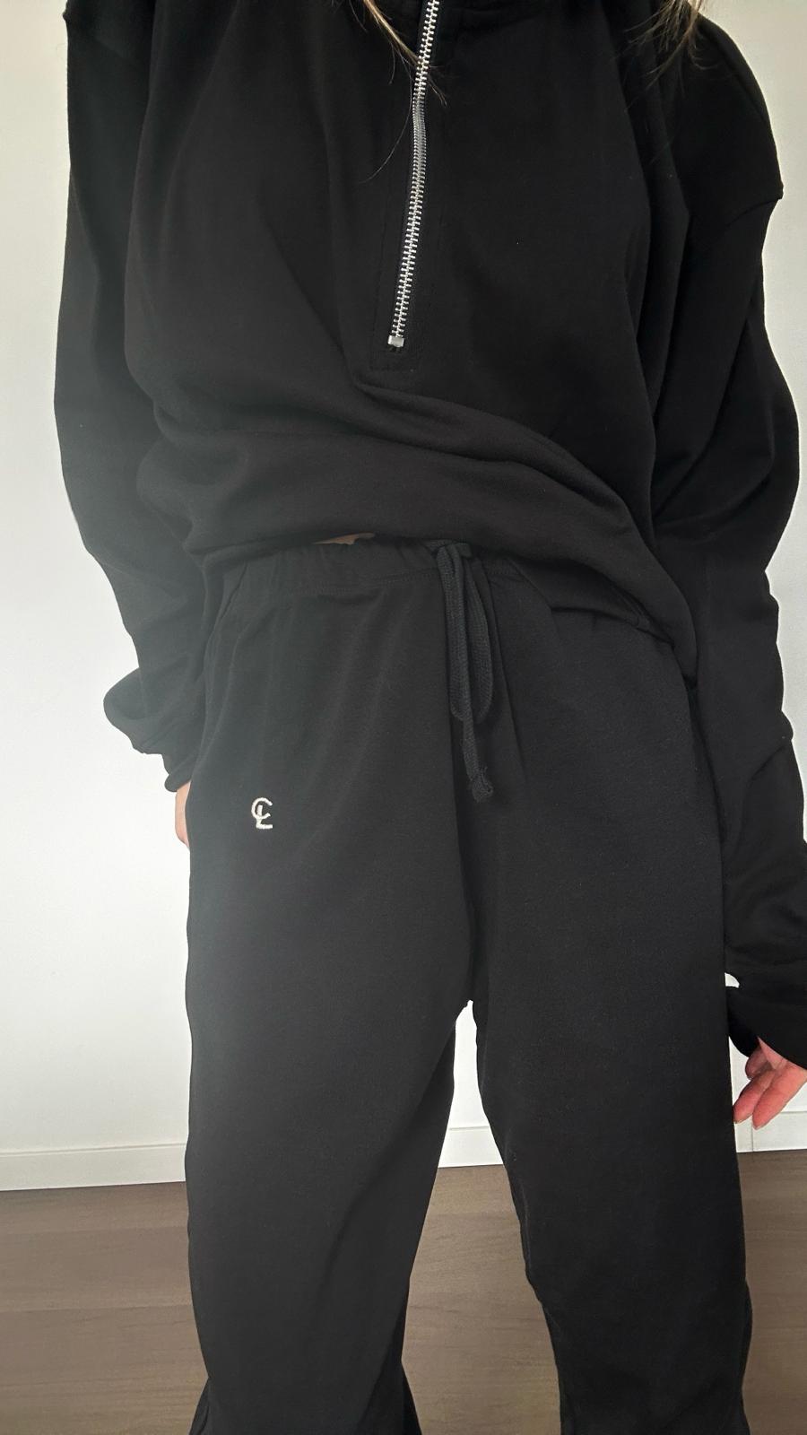 BLACK HALF ZIP LIGHT COTTON SWEATSHIRT