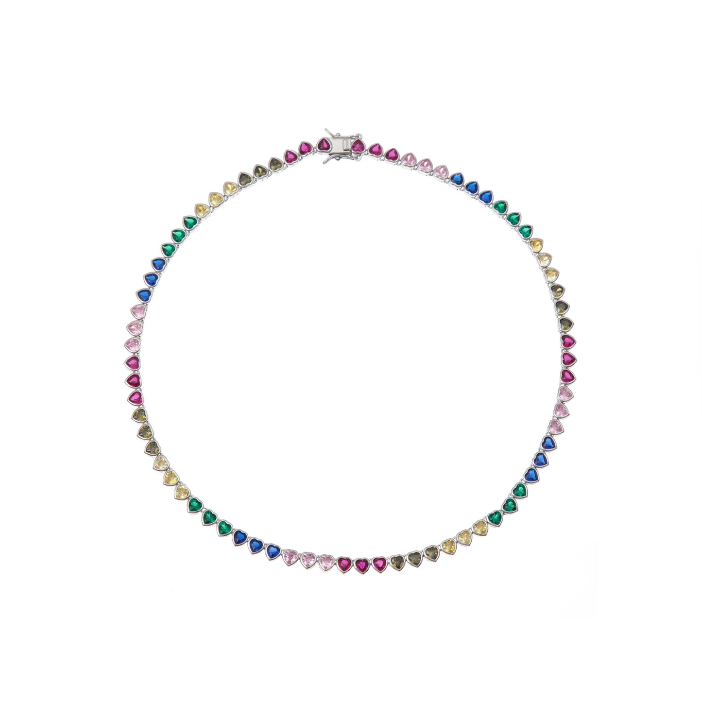 SILVER HEART COLORS TENNIS NECKLACE